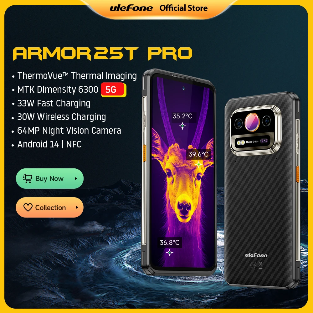 Ulefone Armor 25T Pro 5G 열화상 견고한 휴대전화 Android 14 33W 64MP 야간 투시 휴대전화 NFC 방수 스마트폰 후기