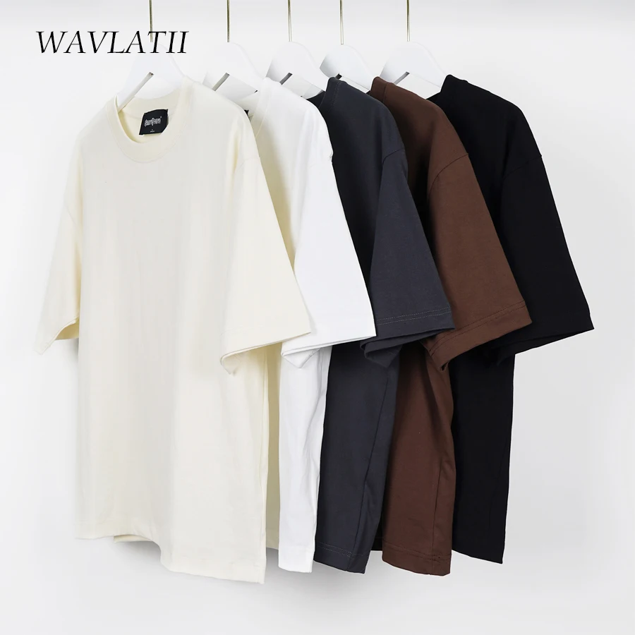 WAVLATII 여성용 대형 여름 T 셔츠 남성용 갈색 캐주얼 여성 한국어 Streetwear Tees Unisex Basic Solid Young Cool Tops 내돈내산 리뷰